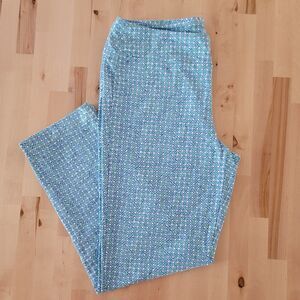 J. Mclaughlin Womens Newport Ankle Pants Dulce Dot Stretch Blue White SZ L NEW